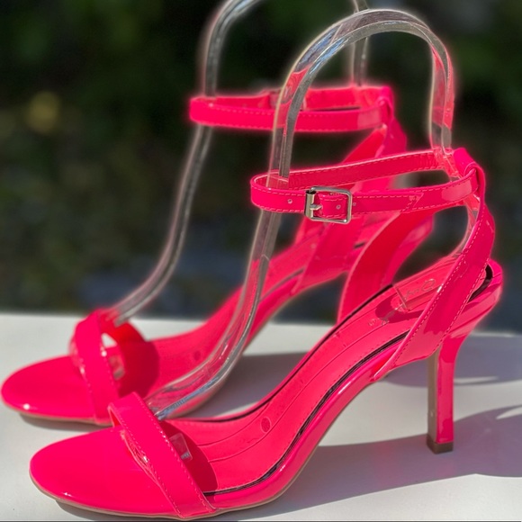 Qupid Neon Pink 3.5” Open Toe Party Heel Sandals - Picture 2 of 6